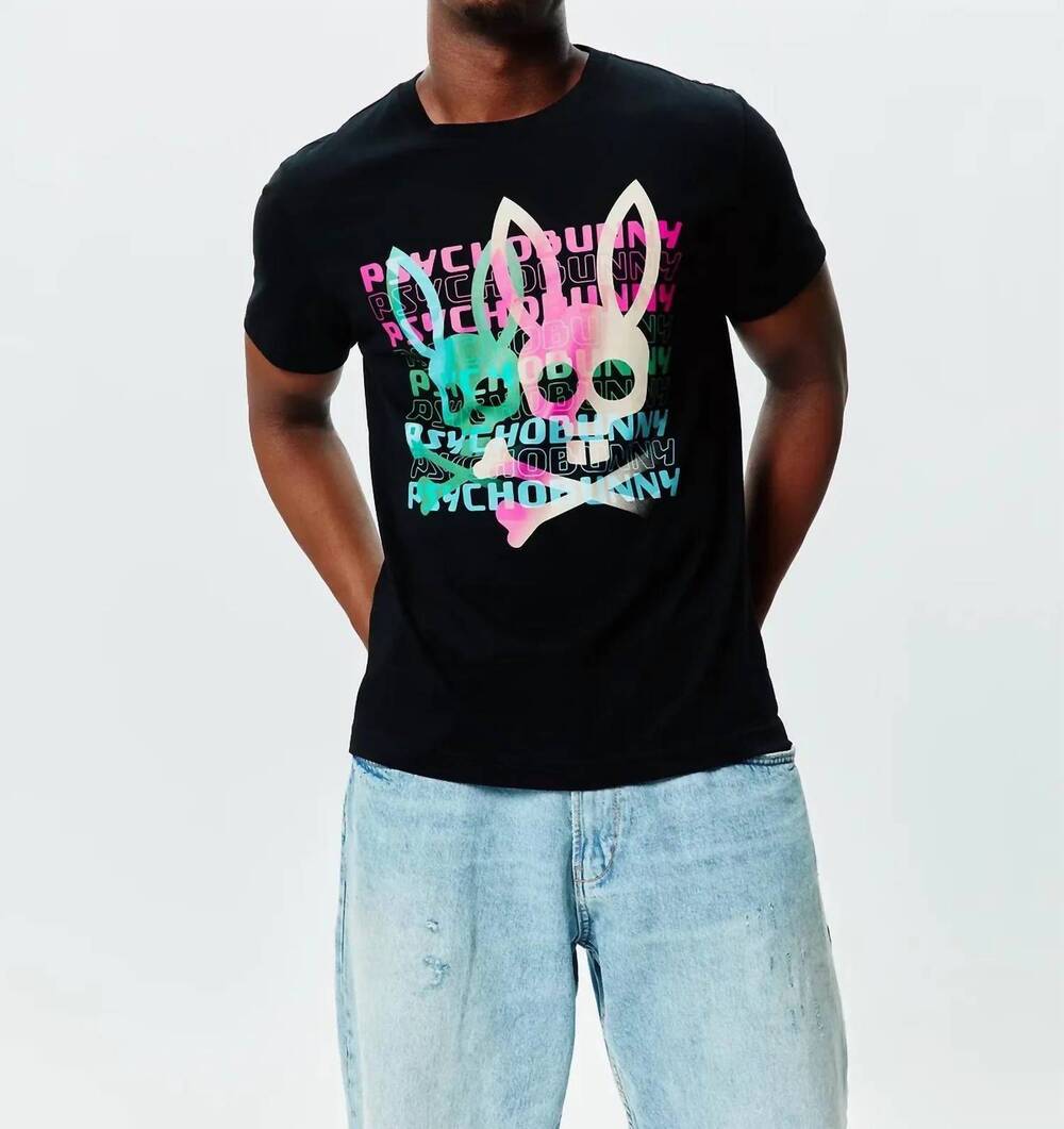 NEW PSYCHO BUNNY landon wordmark tee in black